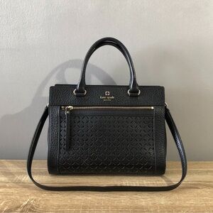 KATE SPADE NEW YORK PERRI LANE MEDIUM SATCHEL PEBBLED BLACK LEATHER